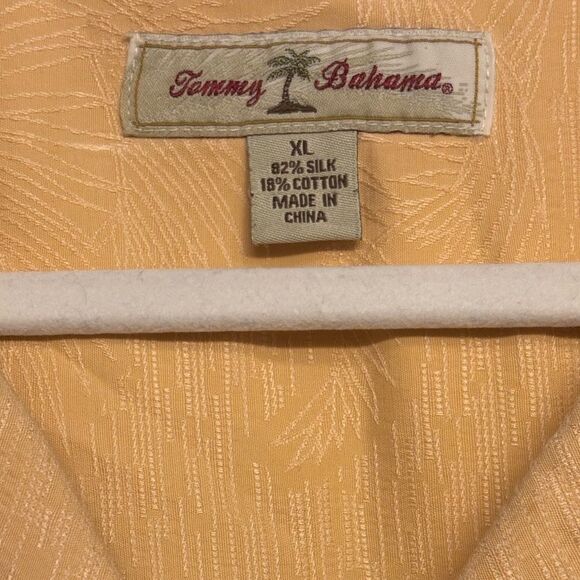 Tommy Baham Size XXL Mens 100% Silk Camp Shirt Peach Textured Floral Tropical - Picture 3 of 6